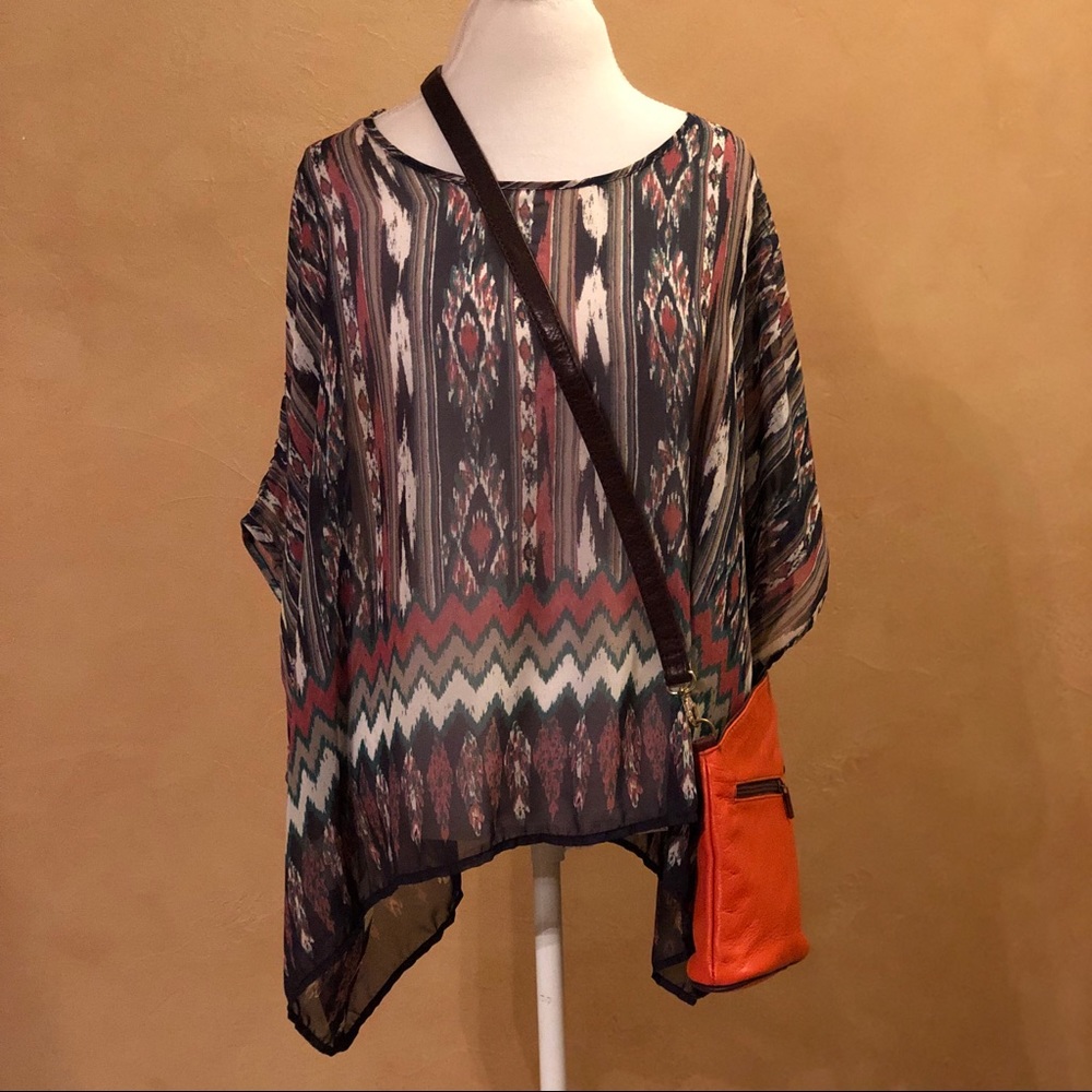Final Touch Sheer Pullover Aztec Print Blouse